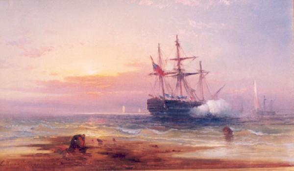 Edward Moran Salute at Sunset. oil painting picture